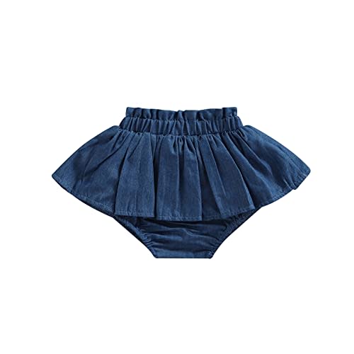 Xiaodriceee Toddler Baby Girl Denim Skirt Elastic Waist Ruffled Pleated Mini Skorts Infant Cute Summer Bottoms Short Skirts