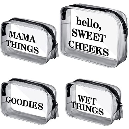 Oudain 4 Packs Diaper Bag Organizer Pouches Set Clear PVC Travel Diaper Bag Waterproof Zippered Makeup Bag Dry Wet Bag (Black)
