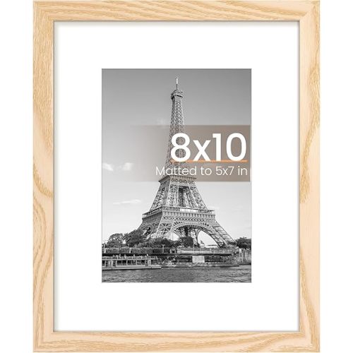 upsimples 8x10 Picture Frame, Display Pictures 5x7 with Mat or 8x10 Without Mat, Wall Hanging Photo Frame, Natural, 1 Pack