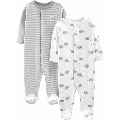 Simple Joys by Carter's Unisex-Baby Neutral 2-Pack Cotton Footed Sleep and Play - 0 - 3 Months - Elephant