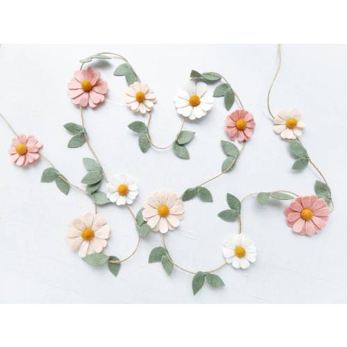 Wool Felt Daisy Chain Garland- Blush Pink, Ivory and Wheat- Two Groovy/ Wild One Party Accessories- Woodland Party Decor- Daisy Wall Decor