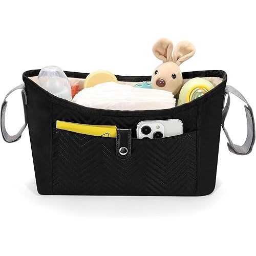 Accmor Universal Stroller Organizer, Stroller Bag Stroller Caddy Organizer, Stroller Accessories Fits for Uppababy, Baby Jogger, Nuna, Doona, Britax Strollers, Black