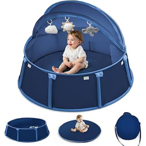 Extra Large 2-in-1 Pop up Tent, Baby Beach Tent with Canopy & Mosquito Net, Ball Pit Tent with Carrying Bag, Portable Baby Dome for Babies and Toddlers, Indoor & Outdoor, 43x43x25 in, Dark Blue
