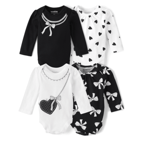 Baby Girls Bow Bodysuit 4-Pack - White