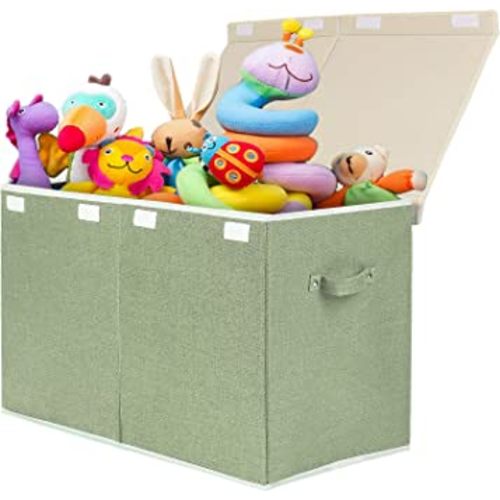 popoly Large Toy Box Chest with Lid, Collapsible Sturdy Toy Bin Storage Organizer Boxes Baskets for Kids, Boys, Girls, Nursery, Playroom, 25"x13" x16"