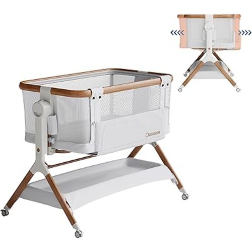 Bassinet Bedside Sleeper, Rocking Bassinet for Baby, 3 in 1 Crib with 6 Adjustable Height,Breathable Mesh and Lockable Wheels, Baby Must Haves for Newborns