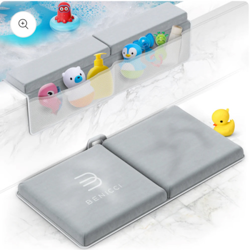 Comfortable Bath Kneeler and Elbow Kneeling Rest Pad for Baby Bathing Parents - Painless Foam Mat with Toy Organizer Pockets - Quick Drying, Foldable