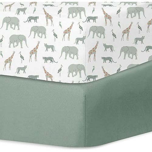 Little Grape Land Crib Sheets for Boys and Girls 2pk Baby Crib Fitted Sheet for Standard Size Crib and Toddler Mattress Super Soft Baby Sheet, Safari