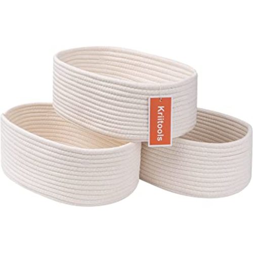 Baskets&Bins for Shelf Storage Organizing/Cute Basket to Store and Organize Household Items/Woven Rope Basket for Living Room, Bedroom,Playroom,3 Packs Off White