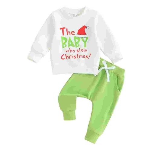 Baby Who Stole Christmas Outfits Long Sleeve Crewneck Sweatshirts + Pants Set Holiday Clothes