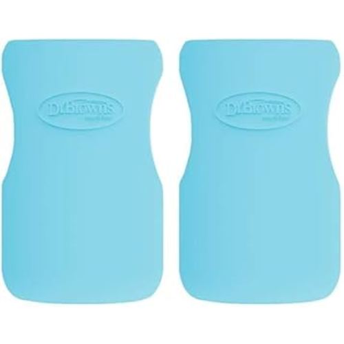 Dr. Brown’s Natural Flow® Options+™ Glass Baby Bottle Sleeves, 100% Silicone, 9 oz, Wide-Neck, Blue (Pack of 2)