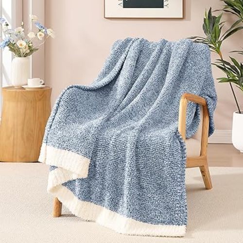 Soft Throw Blanket for Couch-Cozy Reversible Knitted Blankets