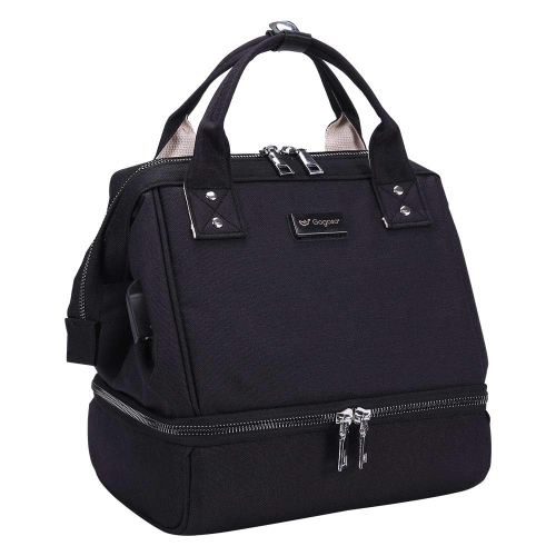 GOGOSO Breast Pump Bag with Cooler Pocket, Mini Pumping Bags for Working Mom Cooler Tote Bag Built-in USB Charging Pot for Phone Mother Diaper Bags -No Include ice Pack,Black