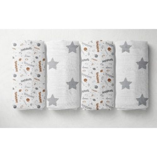 Bacati - Football Brown/gray Muslin Swaddling Blankets Set Of 4