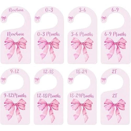 8 Pcs Pink Bow Closet Dividers for Baby Clothes Nursery Organizer
