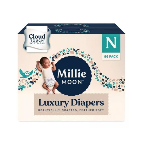 Millie Moon Luxury Diapers (Size-Newborn and Count-96) Diaper Weight Range: Up to 9 lbs