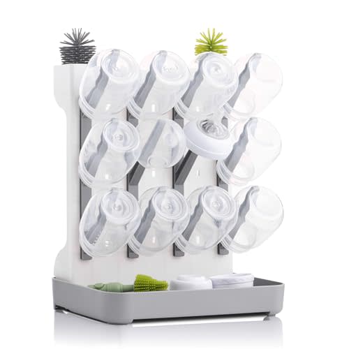 Hranio Baby Bottle Drying Rack Baby Bottle Organizer Drying Rack Space Saving Foldable Dish Can Dry Up to 12 Bottles Large Vertical for Infant Accessories & Pump Parts (Gray)