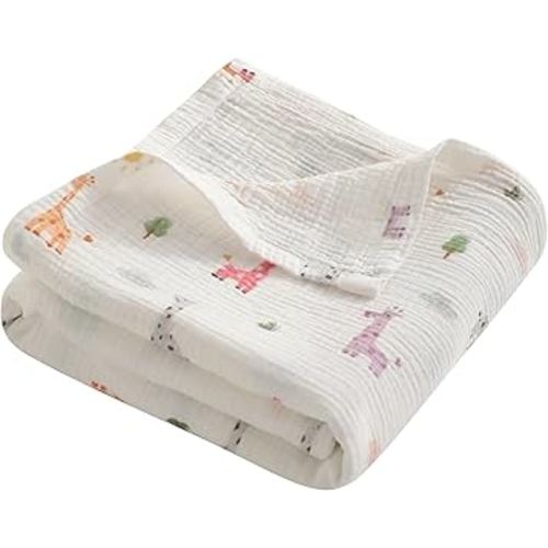 NTBAY Muslin Baby Swaddle Blanket, 2-Layer, 30x40 Lightweight Receiving Blanket for Newborns and Infants, Crib Stroller Travel Use, Cartoon Giraffe