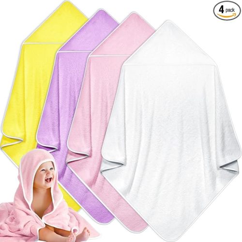 Reginary 4 Pack Baby Hooded Towels Coral Fleece Baby Bath Towels 30 x 30 Inch Soft Absorbent Hooded Bath Blanket for Newborn Toddler Infant Boy Girl Shower Gift Supplies (Pink, Purple, Yellow, Beige)