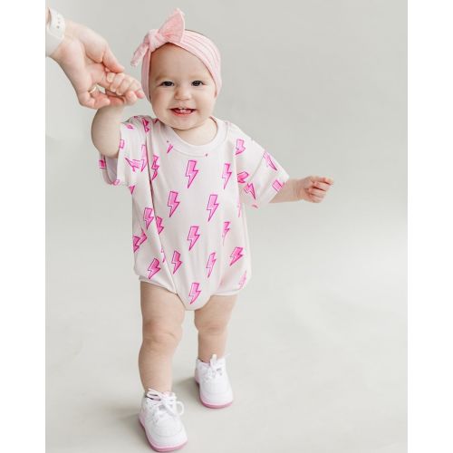 LPK Short Sleeve Bubble Romper - Pink Bolts