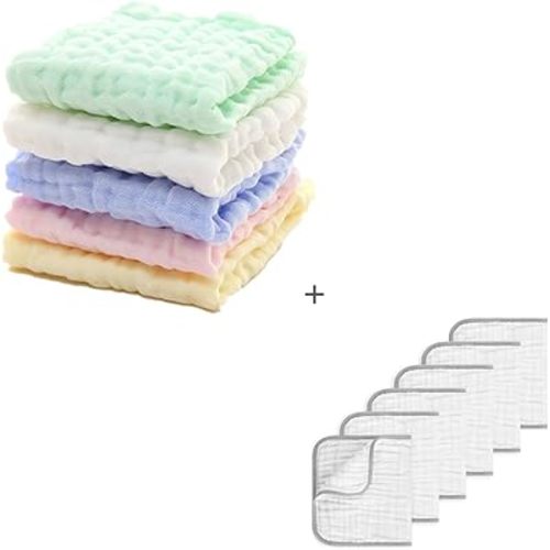 MUKIN 5 Pack Baby Washcloths and 6 Pack Baby Burp Cloths Sets