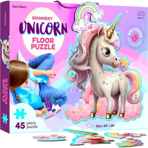 Jumbo Shimmery 45-Piece Unicorn Floor Puzzle for Kids Ages 3-6 Years Old- Large Toddler Puzzles Age 3, 4, 5, 6 Year Olds - Unicorn Easter Toys for Girls - Little Girl Birthday Gift