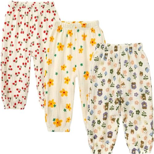GFQLONG 3 Pack Elastic Waist Pants Soft Cotton Linen Harem Bloomers