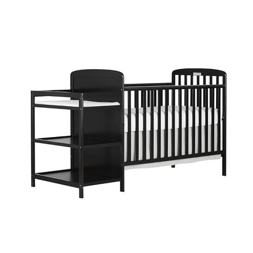 Dream On Me Anna 3-in-1 Full-Size Crib and Changing Table Combo in Black, Greenguard Gold Certified, Non-Toxic Finishes, Includes 1" Changing Pad, Wooden Nursery Furniture