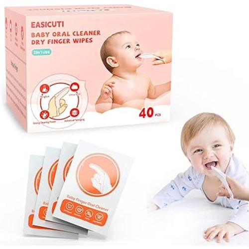 EASICUTI 40Pcs Baby Finger Toothbrush, Dry Wipes Baby Toothbrush, Baby Tongue Cleaner, Newborn Tooth and Gum Wipes, BAB y Oral Cleaner, Infant Toothbrush Mouth Clean for 0-36 Month