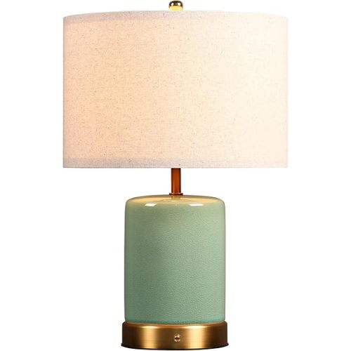 O’Bright Dune - Battery Powered Table Lamp, Rechargeable Cordless Ceramic Lamp, Full-Size 19.5 Inch Height, Dimmable, Smart Safety Protection, Type-C Fast Charging, LED Bulb Included, Sage Green