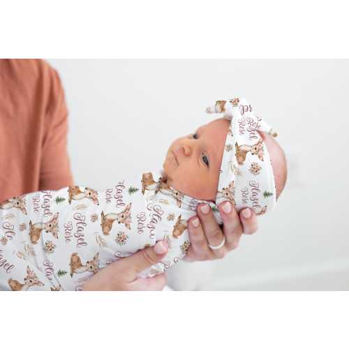 Deer Swaddle Set, Doe Floral Swaddle Blanket, Boho Floral Deer Blanket, Doe Blanket, Woodland Girl Swaddle, Deer Nursery Theme W68