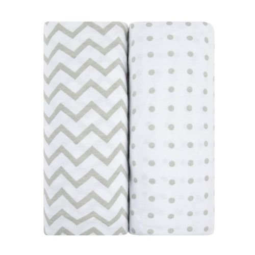 Ely's & Co. Baby Fitted Waterproof Bassinet Sheet Set 100% Combed Jersey Cotton Grey Chevron and Polka Dots 2 Pack