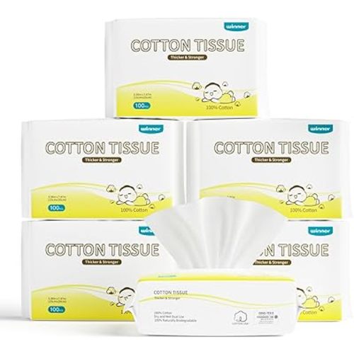 Winner 100% USA Cotton Dry Wipes, 600 Count Ultra Soft Face Towels, Wet and Dry Use, Unscented and Hypoallergenic, Baby Necessities for Diaper Changes, Meals, and On-the-go Cleanup