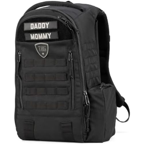 TBG - Mens Tactical Diaper Bag Backpack w/Built-in Changing Mat, Stroller Strap (Black 4th Gen)