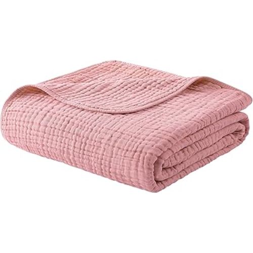 Yoofoss Muslin Blanket 100% Organic Cotton Throw Large 50" x 60" for Bed Couch Summer Gauze Blanket for Adults Lightweight and Breathable Bean Paste