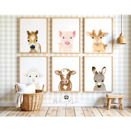 Farm Nursery Decor, Farmhouse Nursery Prints, Cow painting, Farm nursery wall art, Nursery Art, Pig Painting, Neutral Nursery Decor, Nursery