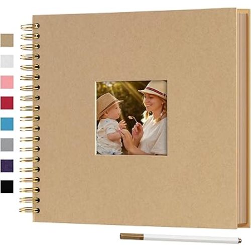 10 x 10 Inch DIY Scrapbook Photo Album with Cover Photo 80 Pages Hardcover Craft Paper Photo Album for Guest Book, Anniversary, Valentines Day Gifts (Brown, 10 x 10 inch)