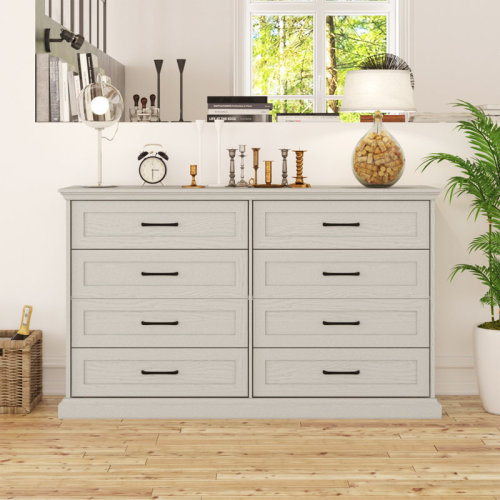 Lark Manor™ 8 Black Handle Drawer Dresser Chest Wood Storage Cabinet For Living Room | Wayfair