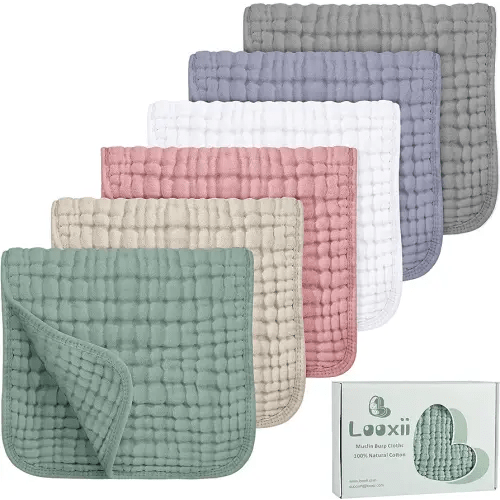 Looxii Muslin Burp Cloths 100% Cotton Muslin Cloths Large 20''x10'' Extra Soft and Absorbent 6 Pack Baby Burping Cloth for Boys and Girls(Multicolor)
