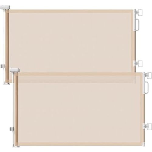 2Pack Retractable Baby Gates for Stairs, 58" Extra Wide Mesh Dog Gate for Doorways, Child Gate for Toddler Pet, Indoor and Outdoor Use, Easy Install, 34" Height, Beige