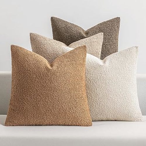 MIULEE Paquete de 4 fundas de almohada decorativas con textura de boucle de 20 x 20 pulgadas, color marrón neutro, fundas de cojín sólidas para sofá, sillón, sillón, casa de campo, bohemio, silla