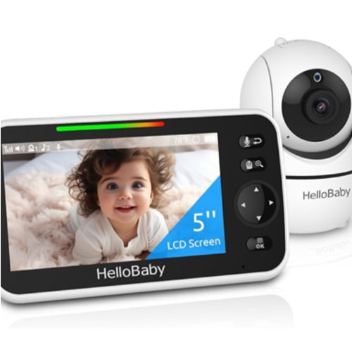 HelloBaby No WiFi Baby Monitor 5" Screen 30-Hour Battery Pan-Tilt-Zoom Video Upgrade with Camera and Audio, Night Vision, VOX, 2-Way Talk, 8 Lullabies and 1000ft Range