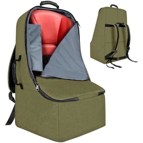 Padded Car Seat Travel Bag for Airplane, Heavy Duty Backpack for Air Travel, Water-Resistant Carrier with Shoulder Strap, Fits Most Car Seats (Green)