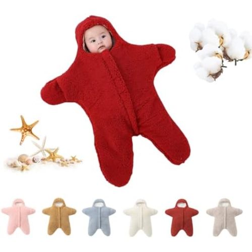 Baby Starfish Onesie, Thick Imitation Fleece Starfish Newborn Sleeping Bag, Infant Footie Jumpsuit Winter Warm Outfits