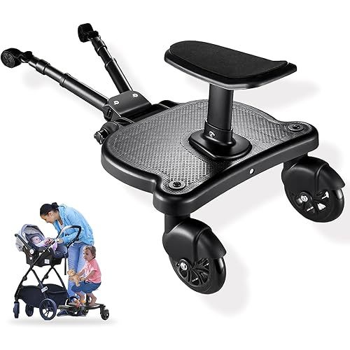 Universal Stroller Board with Detachable Seat 2 in 1 Sit and Stand Stroller Standing Board for Most Brands of Strollers Holds Children up to 55 (Black)