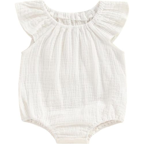 Mubineo Baby Girl Boy Summer Cotton Linen Romper Clothes Basic Plain Ruffle Sleeveless Comfy Rompers Newborn Tops - White - 0-3 Months