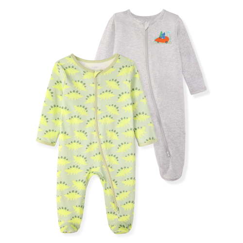 Garanimals Baby Boy Cotton Footed Sleep & Play Pajamas, Graphic Prints, 2-Pack, Newborn–9M