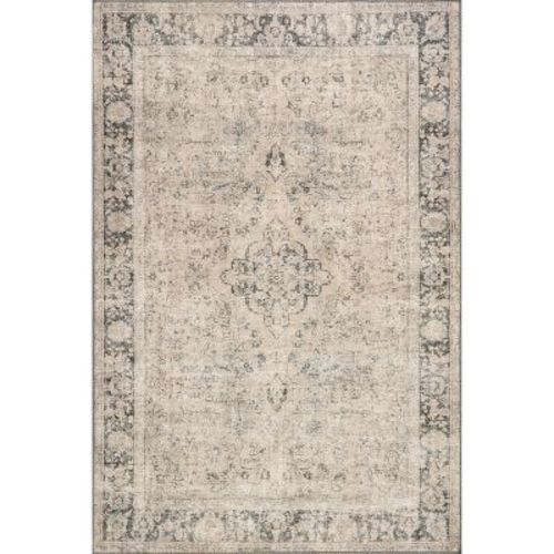 Nuloom Hillstone Collection Brinly Traditional Vintage Medallion Area Rug, 5' x 8', Light beige