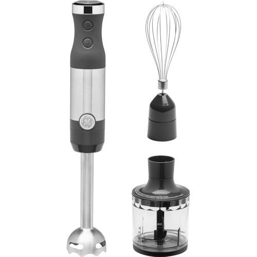 GE Immersion Blender | Handheld Blender for Shakes, Smoothies, Baby Food & More | Includes Whisk & Blending Jar | 2-Speed | Interchangeable Attachment for Easy Clean | 500 Watts | Stainless Steel