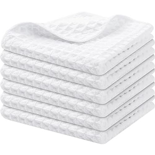 Mia'sDream Microfiber Cleaning Cloth Dish Cloths Waffle Weave Kitchen Dish Cleaning Rags 12inch x 12inch 6 Pack White